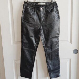 Rebecca Minkoff Petit Black Coated Sparkle Faux Leather Cropped Stretch Pants